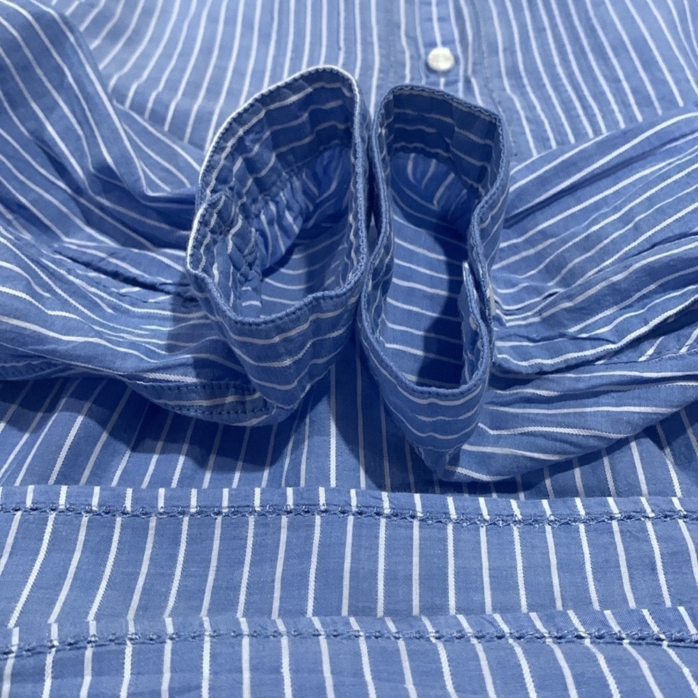 L.L. Bean Blue and White Striped Roll Tab Sleeve Top Size Medium - Picture 15 of 15